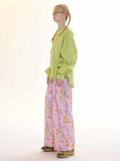 Pink Flower Wide Leg Pants [S0000010031]