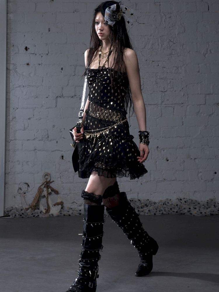 Lace Halter Neck Strapless Dress【s0000012786】