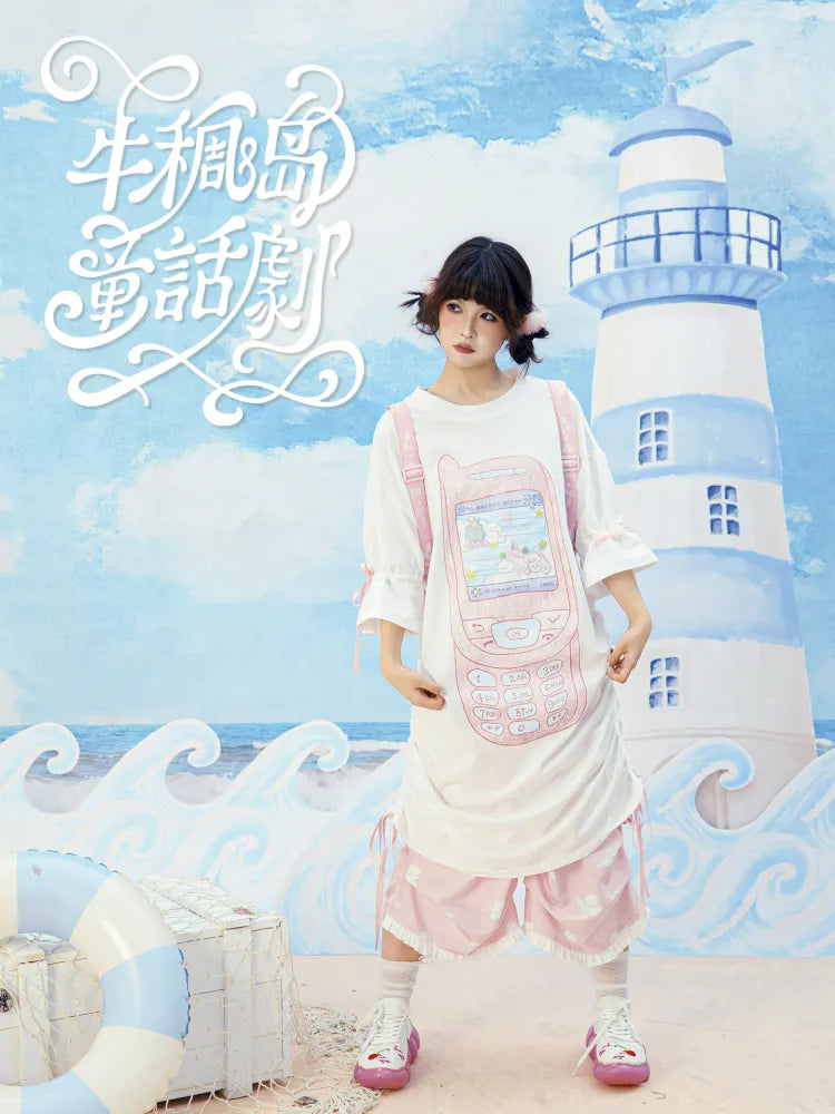 Original Pattern Drawstring Convertible T-Shirt Dress【s0000013932】