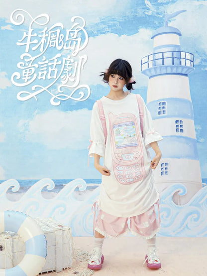 Original Pattern Drawstring Convertible T-Shirt Dress【s0000013932】