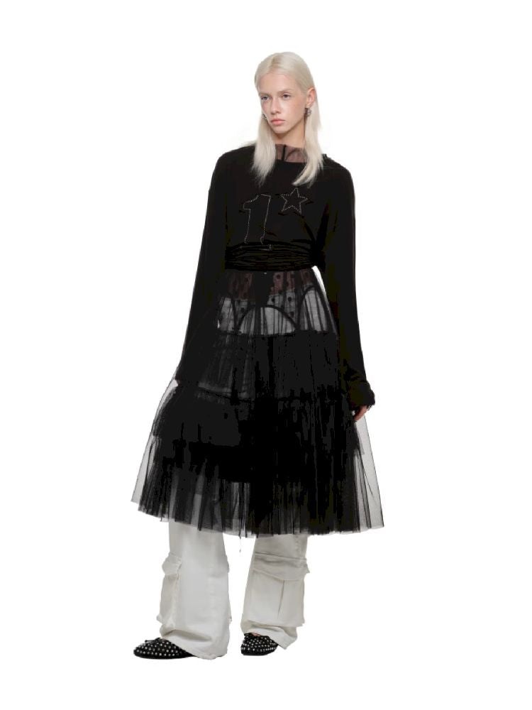 스터드 둥근 목이 긴 소매 티셔츠 [S0000011610]