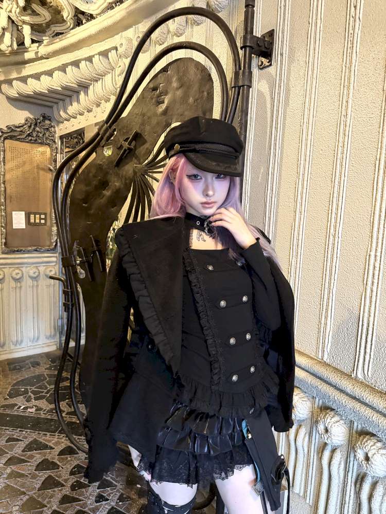 Subculture Thin Velvet Double Breasted Halter Top【s0000014683】