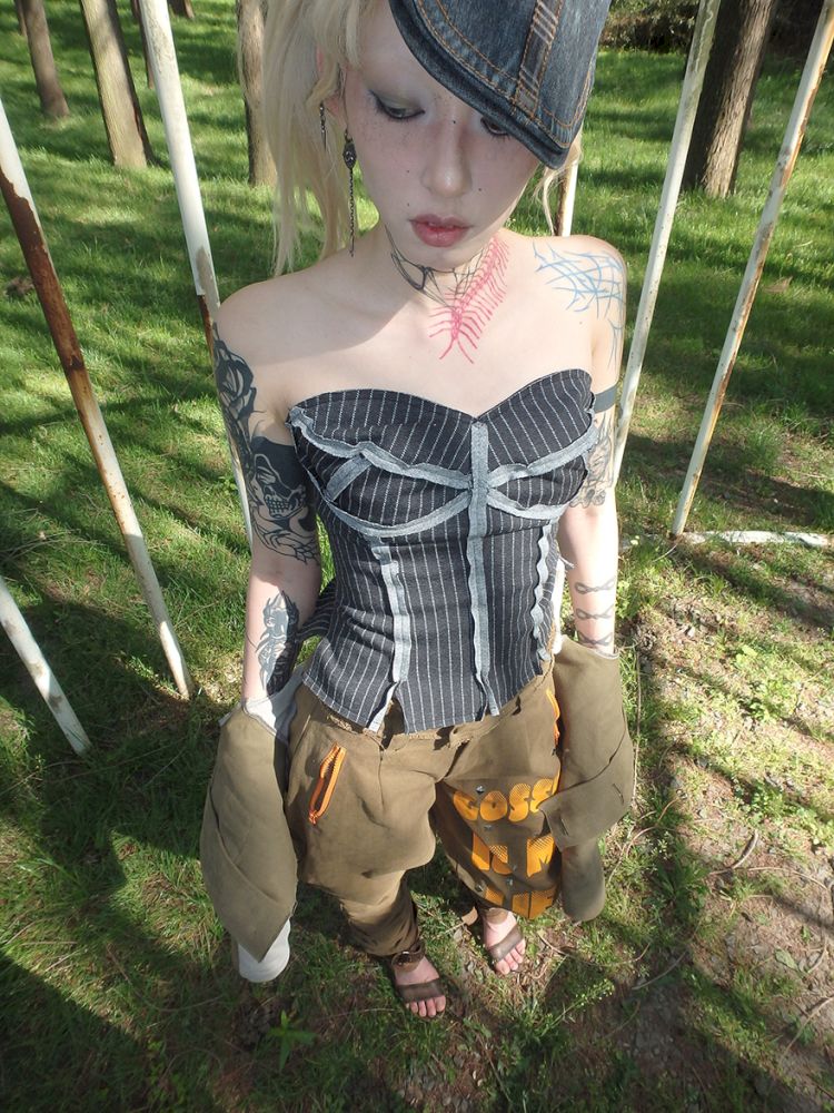 3D design sense drawstring bustier【s0000012467】