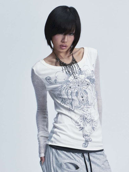 Knitted Mesh Hole Cross Rivet T-shirt【s0000014666】