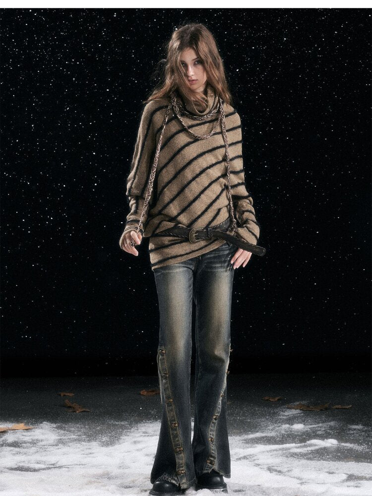 Twill Stripe Braided Wool Sweater【s0000015553】