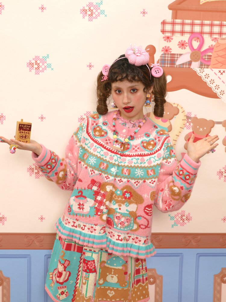 Red Pink Mink Wool Rabbit Cardigan【s0000015572】