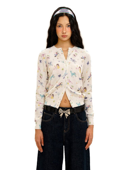 Horse Rabbit Floral Crew Cardigan【s0000016084】