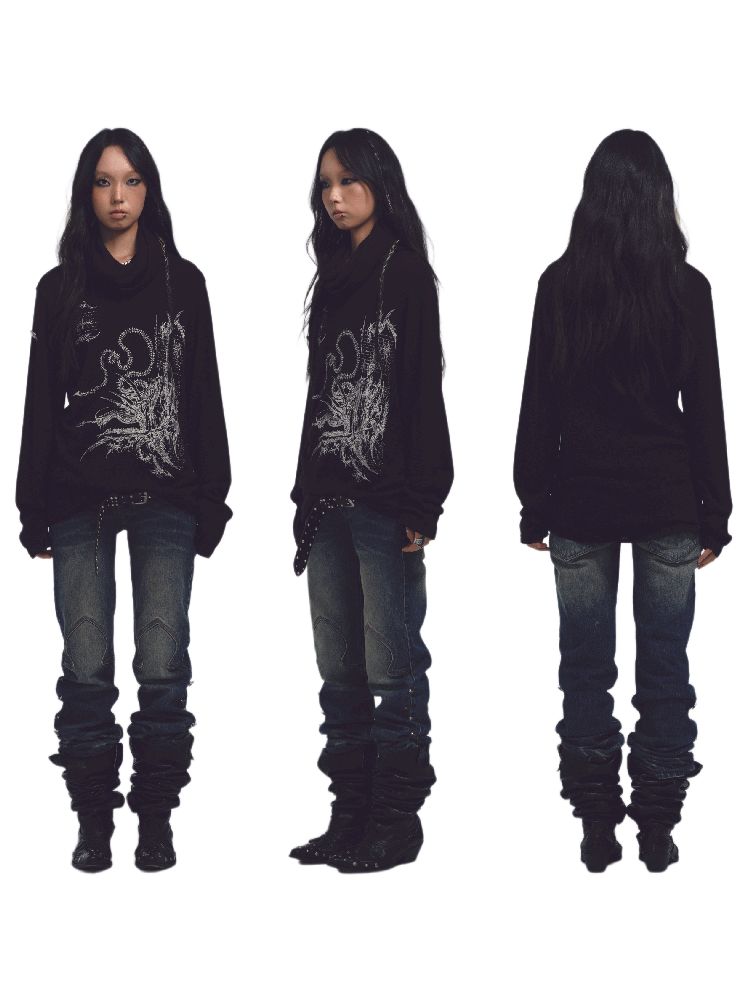 High Neck Loose Printed Sweater【s0000011228】