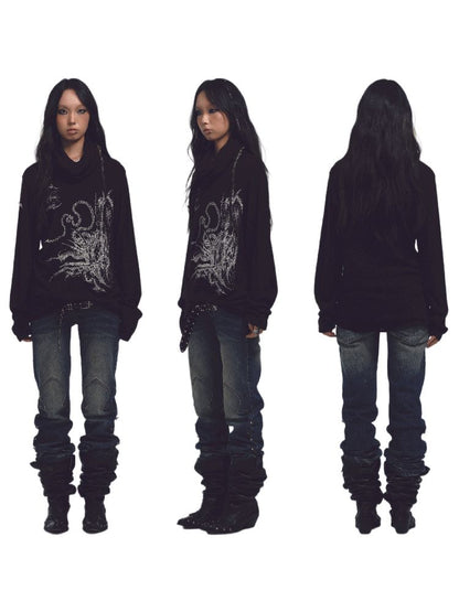 High Neck Loose Printed Sweater【s0000011228】