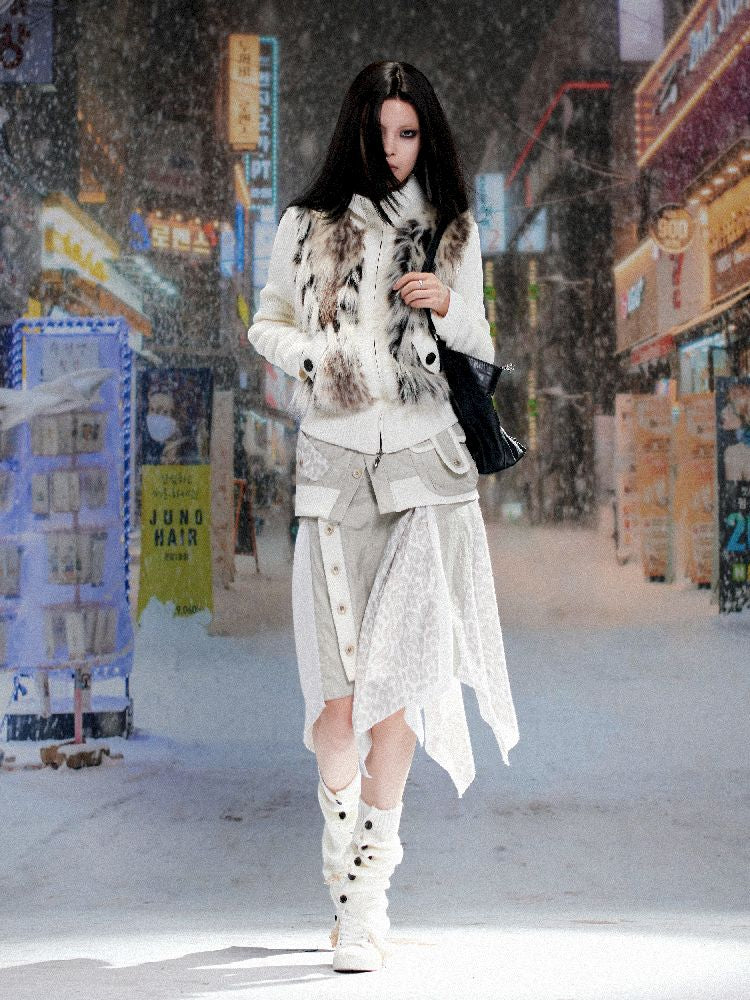 Knit Splicing Eco-Fur Slim Jacket【s0000011251】