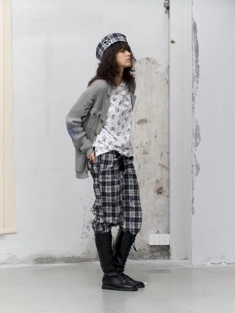 Graffiti-Print Knit Cardigan Sweater【s0000014202】