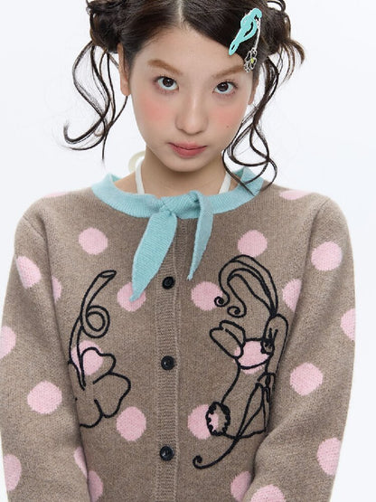 Contrasting Bow Polka Dot Sweater【s0000016382】