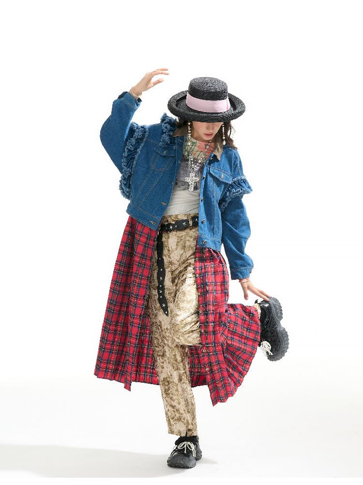 Plaid Denim Loose Trench Coat【s0000011319】