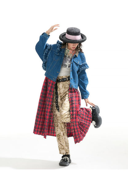 Plaid Denim Loose Trench Coat【s0000011319】