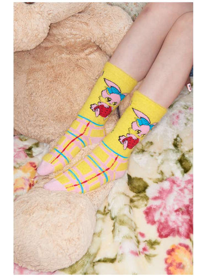 Plush-Style Check Pattern Animal Socks【s0000014510】