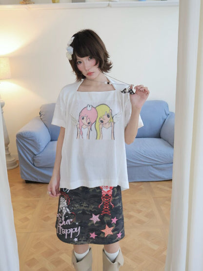 Illustration Square Neck Cotton Top【s0000018681】