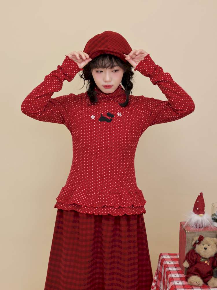 Polka Dot Puppy Lace Elastic Shirt【s0000015101】