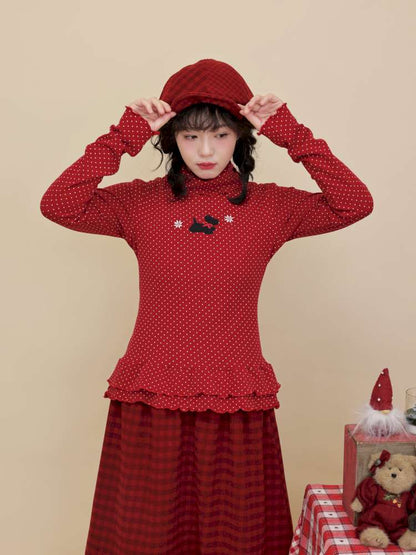 Polka Dot Puppy Lace Elastic Shirt【s0000015101】