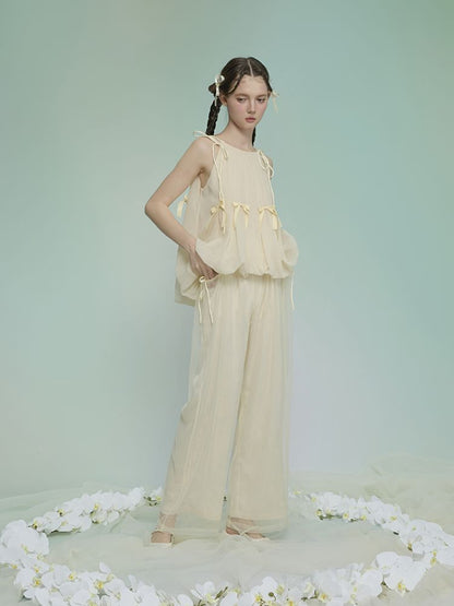 Jacquard mesh double wide-leg pants【s0000013595】