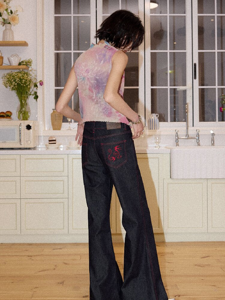Topstitch Embroidered Flared Pants【s0000016658】