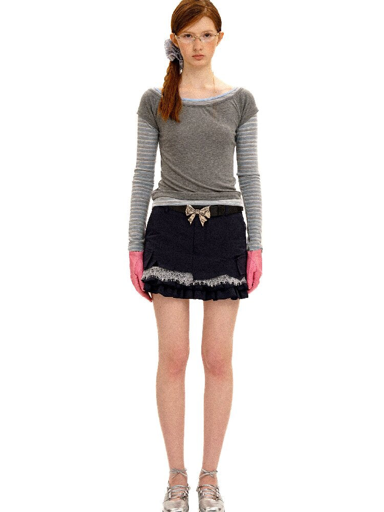 Tencel Wool Stripe Contrast T-Shirt【s0000016417】