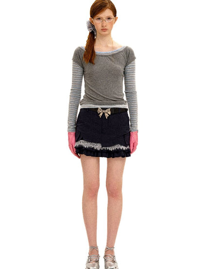 Tencel Wool Stripe Contrast T-Shirt【s0000016417】