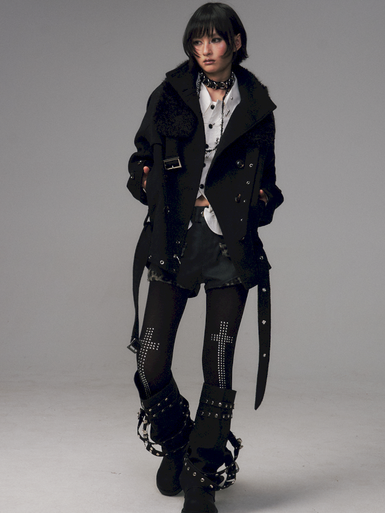 Dark Wool Double-Breasted Coat【s0000014451】