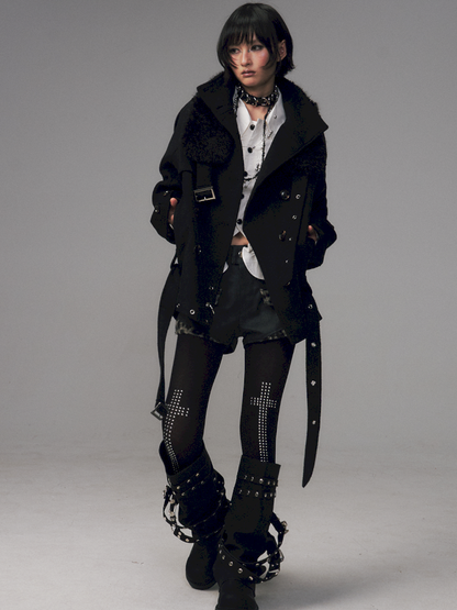 Dark Wool Double-Breasted Coat【s0000014451】