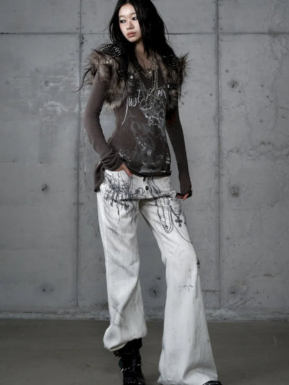 Punk Studded Fuzzy Mini Jacket【s0000014113】