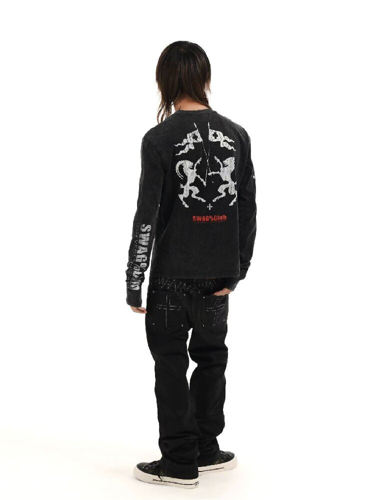 Demon SWAG Printed Long Sleeve T【s0000018361】