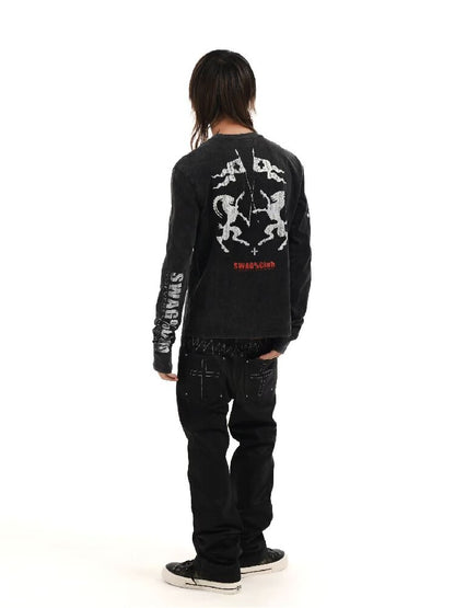 Demon SWAG Printed Long Sleeve T【s0000018361】