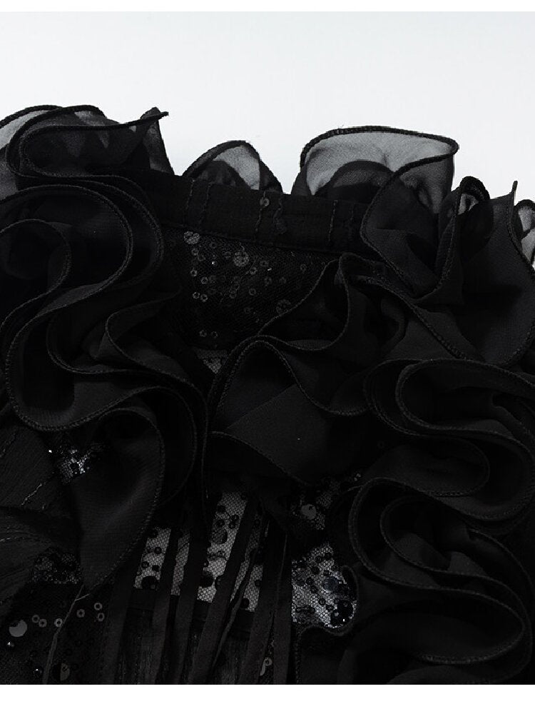 Ruffle Bead Patchwork Chiffon Shirt【s0000016981】