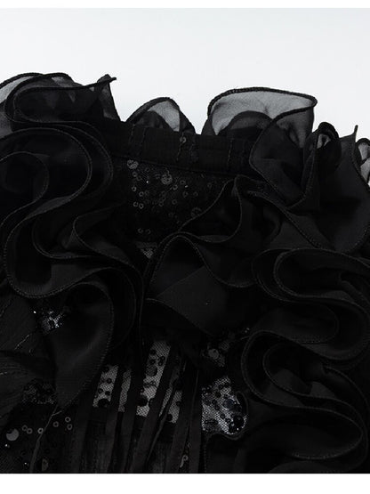 Ruffle Bead Patchwork Chiffon Shirt【s0000016981】