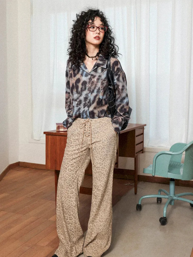 Leopard Print Cuban Collar Long-Sleeve Shirt【s0000013988】