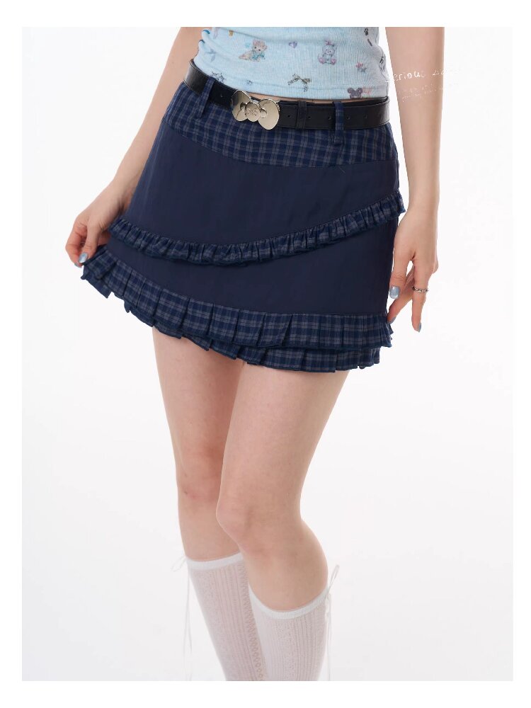 Plaid Pleated Hem Slimming Skirt【s0000016608】