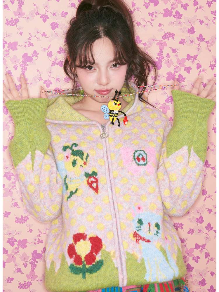 Light Pink Polka Dot Hood Cardigan【s0000015024】