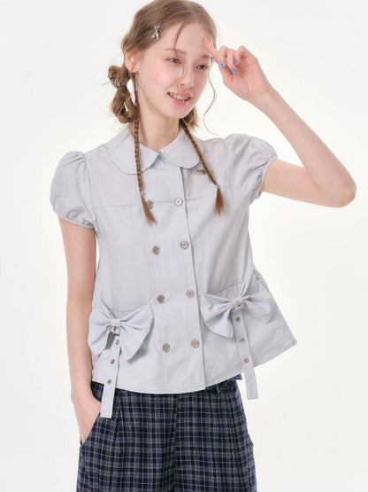 Bow Puff Sleeve Doll Collar Shirt【s0000016610】