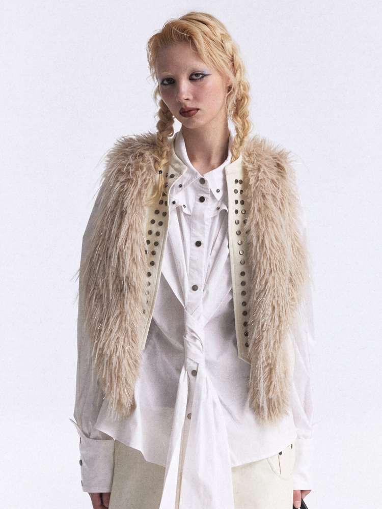 Heavy Rivet Gradient Fur Vest【s0000015389】