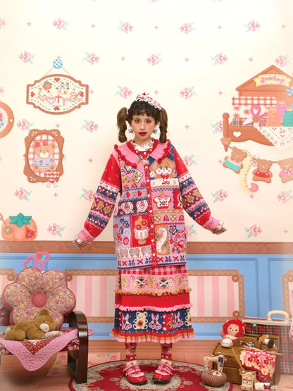 Red Navy Blue Jacquard Cardigan【s0000015570】