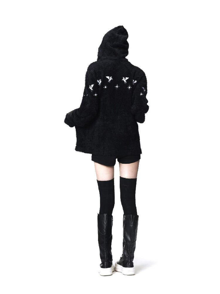 Pentagram Leather Mohair Hooded Jacket【s0000018202】