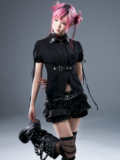 Bubble Sleeve Drawstring Shirt【s0000012946】