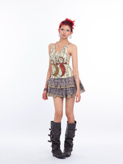 Graffiti Lace Checkered Skirt【s0000018065】