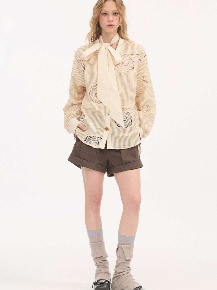 Strappy Bow Embroidered Shirt【s0000015410】