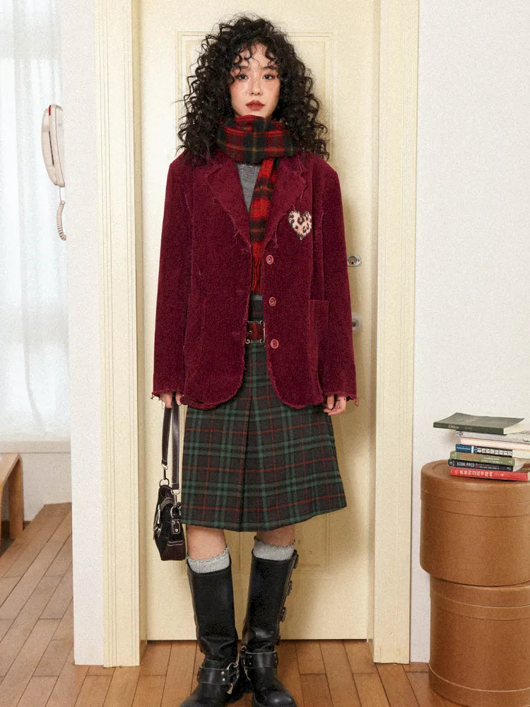 Retro British-Style Corduroy Embroidered Blazer【s0000013998】
