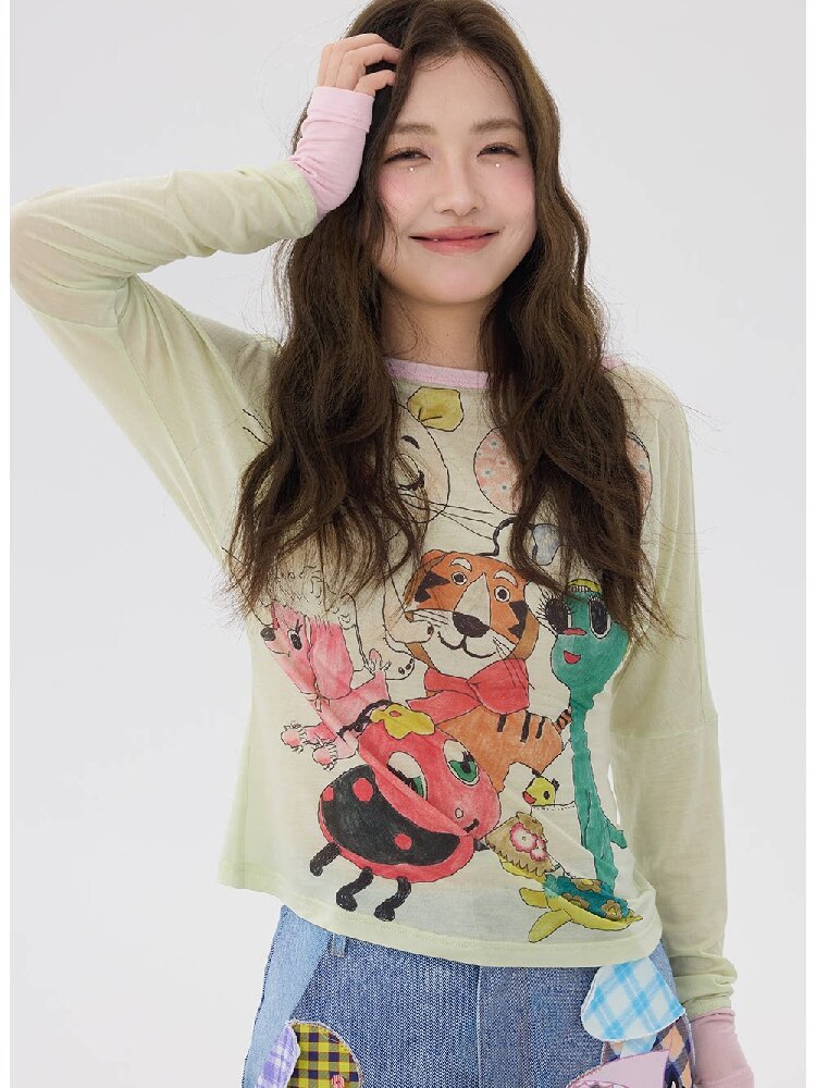 Light Green Graffiti Printed Smock【s0000016199】