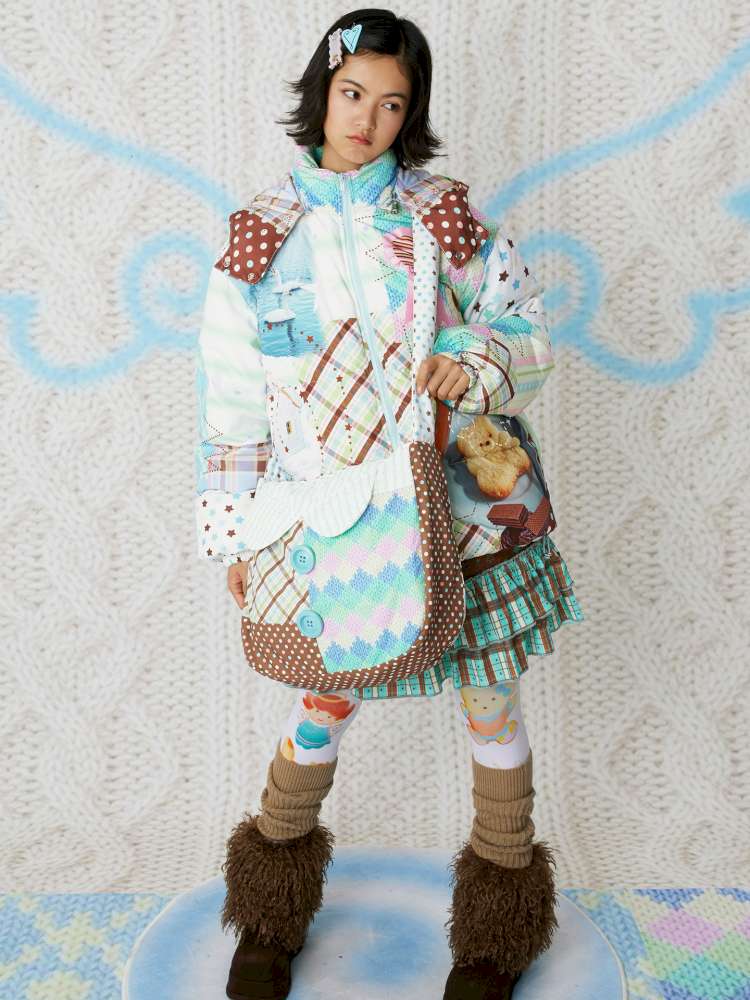 Two-Color Print Cute Quilted Cotton Bag【s0000014853】