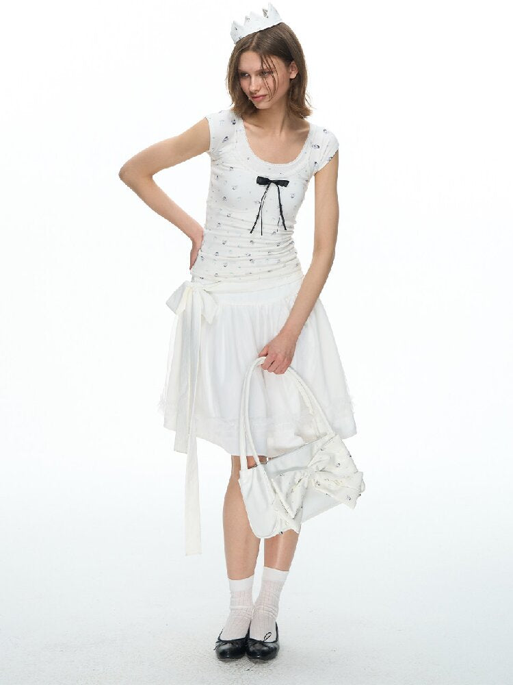 White Bow Strap Lace A-line Skirt【s0000015857】