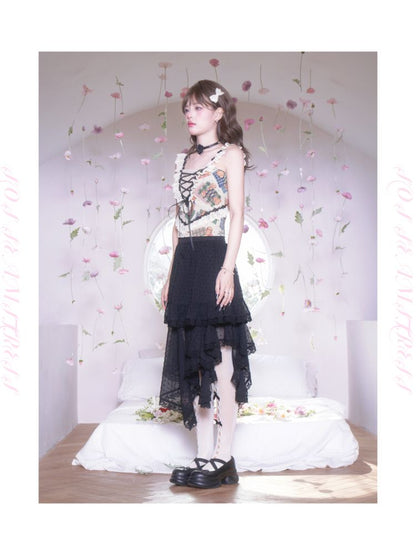 Polka Dot Irregular Hem Lace Ruffle Half Skirt【s0000007872】