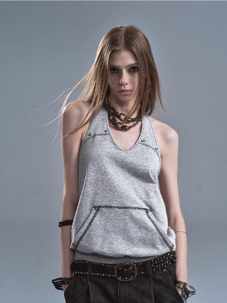 Halterneck Rivet Split Terry Vest【s0000016902】
