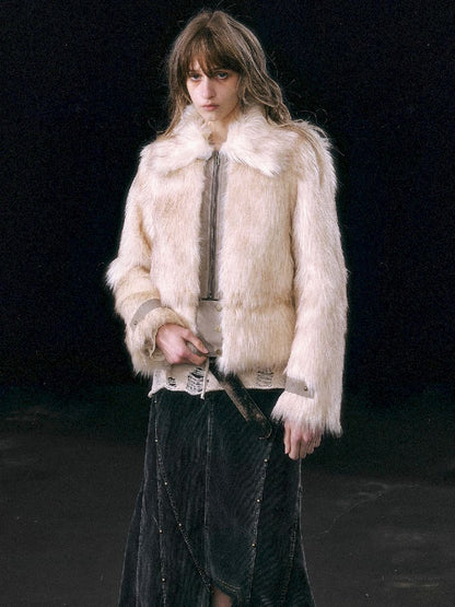 Patchwork Eco-Fur Lapel Coat [S0000010761]